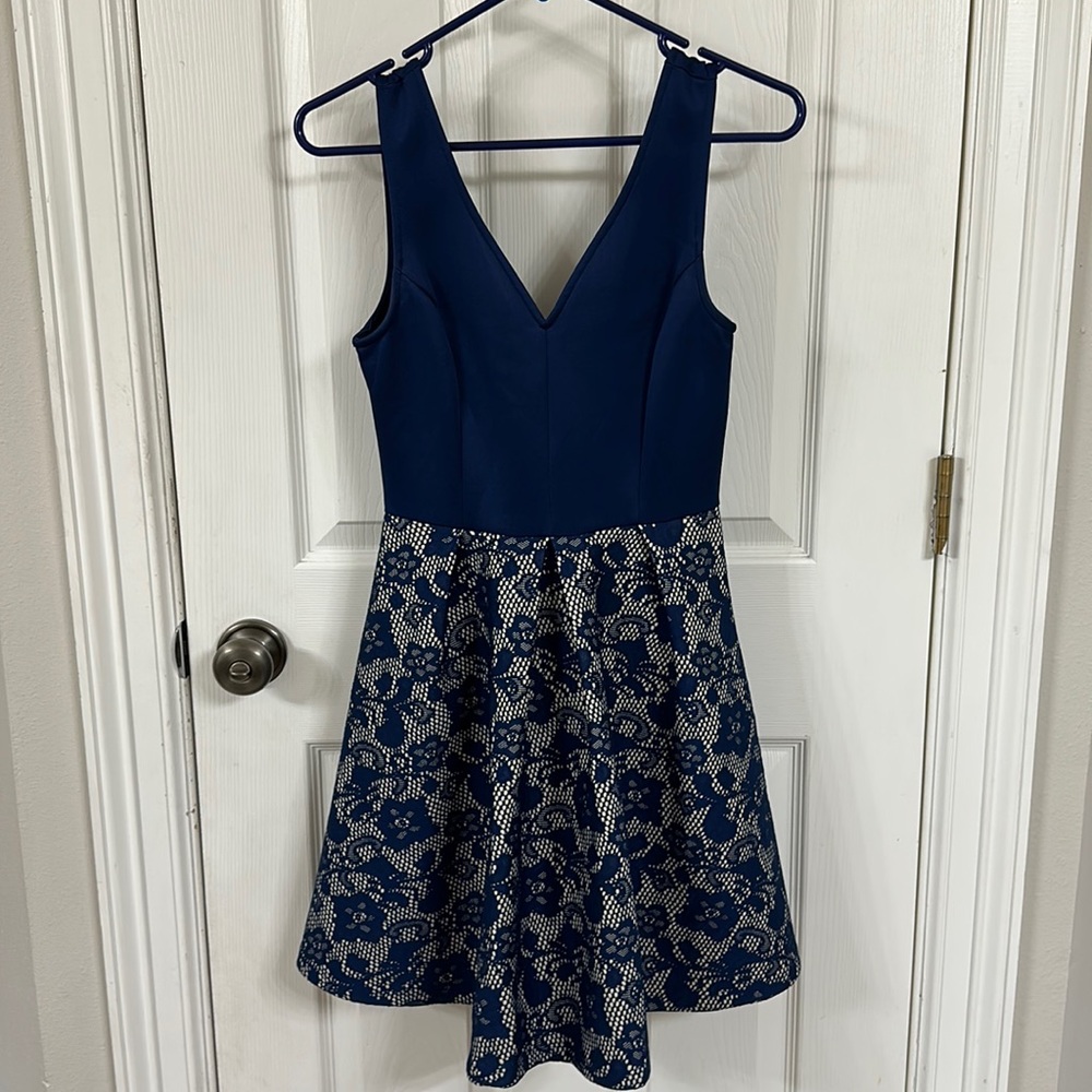 Beautiful navy satin and lace dress